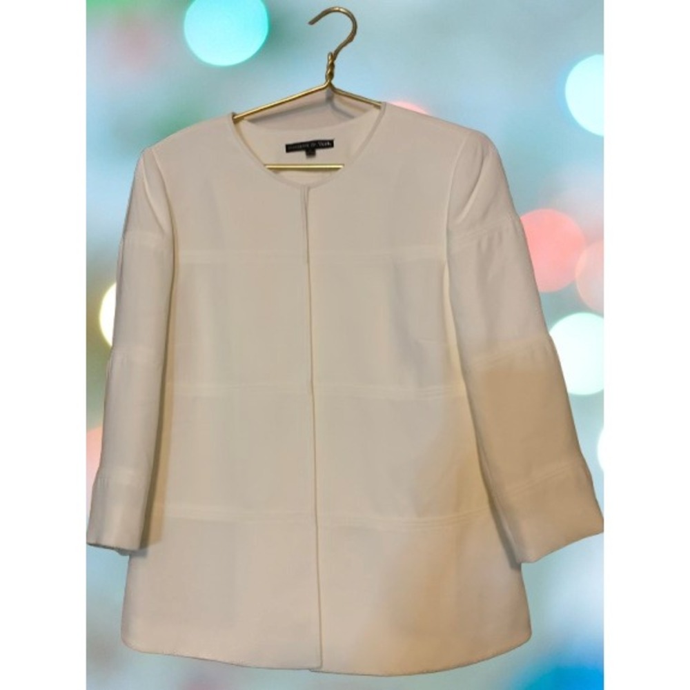Preston & York Womens White Cropped Jacket Blazer Open Front Size 14